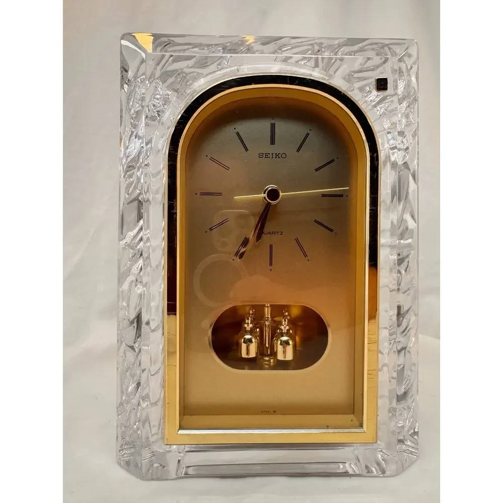 Vintage Seiko QQZ127S Lead Crystal Quartz Desk Mantel Clock Working Japan